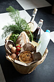 Basket with healthy organic food