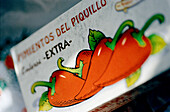 Box of red peppers in a shop in Pamplona