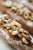 Garlic prawn baguette