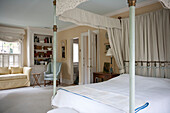 Gingham checked fabric on four postered bed in Washington DC bedroom,  USA