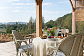 Breakfast croissants on terrace in Dordogne cottage  Perigueux  France