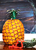 ornamental pineapple in bedroom of Brabourne farmhouse,  Kent,  UK