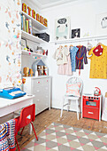 Clothing and book storage in child's bedroom  Sheffield home  Yorkshire  UK