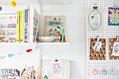 Moodboard and childrens' books in Sheffield home  Yorkshire  UK