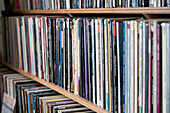 Record collection shelving in watermill conversion