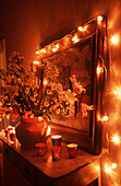Illuminated interior with bouquet of flowers