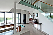 Spacious open plan interior of detached contemporary home, Cornwall, England, UK