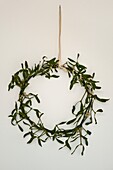 Mistletoe wreath in Wadebridge family home, North Cornwall, UK