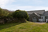 Tiled porch of coastal cottage in Cornwall England UK