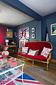 Upcycled sofa and framed Union Jack in Tenterden home Kent UK