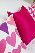 Heart shaped cushions in Newmarket home Suffolk UK