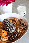 Pine cones and orange peel