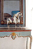 Vintage toy horse on side table in Mougins apartment, Alpes-Maritime, South of France