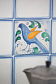 Hand painted tile of a bird in Italian villa on the Amalfi coast