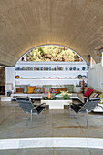 Split level sitting room in arched Italian villa on the Amalfi coast