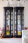Vase collection in display cabinet Wales UK
