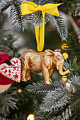 Gold elephant tree ornament Hampshire UK