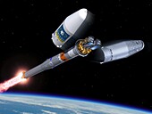 Galileo satellites launching into orbit, illustration