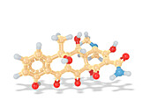 Oxytetracycline antibiotic, molecular model