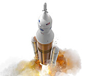 Space Launch System rocket with crew module, illustration