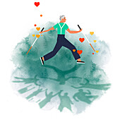 Elderly man exercising, illustration