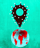 Coronavirus location icon, illustration
