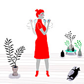 Woman doing exercises at home, illustration