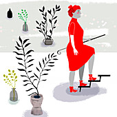 Woman exercising at home, illustration