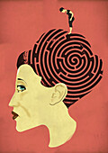 Woman in confusion, conceptual illustration