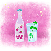 Natural raspberry drink, illustration