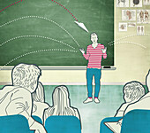 Teacher in front of an uninterested class, illustration