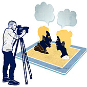 Recording an online talk show, illustration