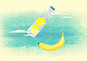 Lemon drink and banana, illustration