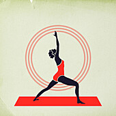 Woman in warrior 1 yoga pose, illustration