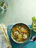 Spring leek soup with herb dumplings (for Ramadan)