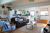 Open plan living room with vintage furniture