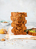 Sweet zucchini nut bread, stacked