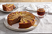 Upside-down pear cake with black beer