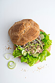 Stuffed wholemeal roll with lettuce, tuna, cucumber and onions