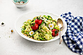 Wild garlic asparagus risotto with baked tomatoes