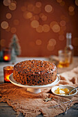 Dark dried fruit cake with ginger