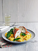 goat s cheese and herb stuffed chicken with risotto milanese