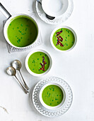 Pea and coriander soup with chorizo