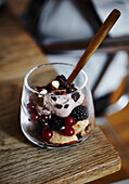 Trifle with cocoa whipped cream and fresh berries