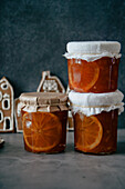 Jars of homemade orange marmalade