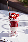 A fruit Knickerbocker Glory (sundae with berries and cream, England)