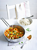 Prawn Jalfrezi (Indian curry dish) with rice