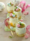 Easter mascarpone yogurt cream served in a jar