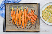 Honey roasted carrots and Frittata with spring onions