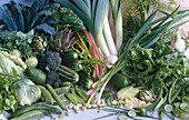Still life with green vegetables (rich in folic acid and calcium)